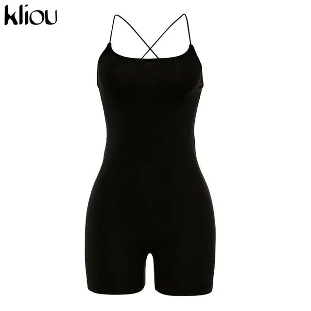 Black Skinny Spaghetti Strap sleeveless Street Romper club Bodycon Playsuit jumpsuit