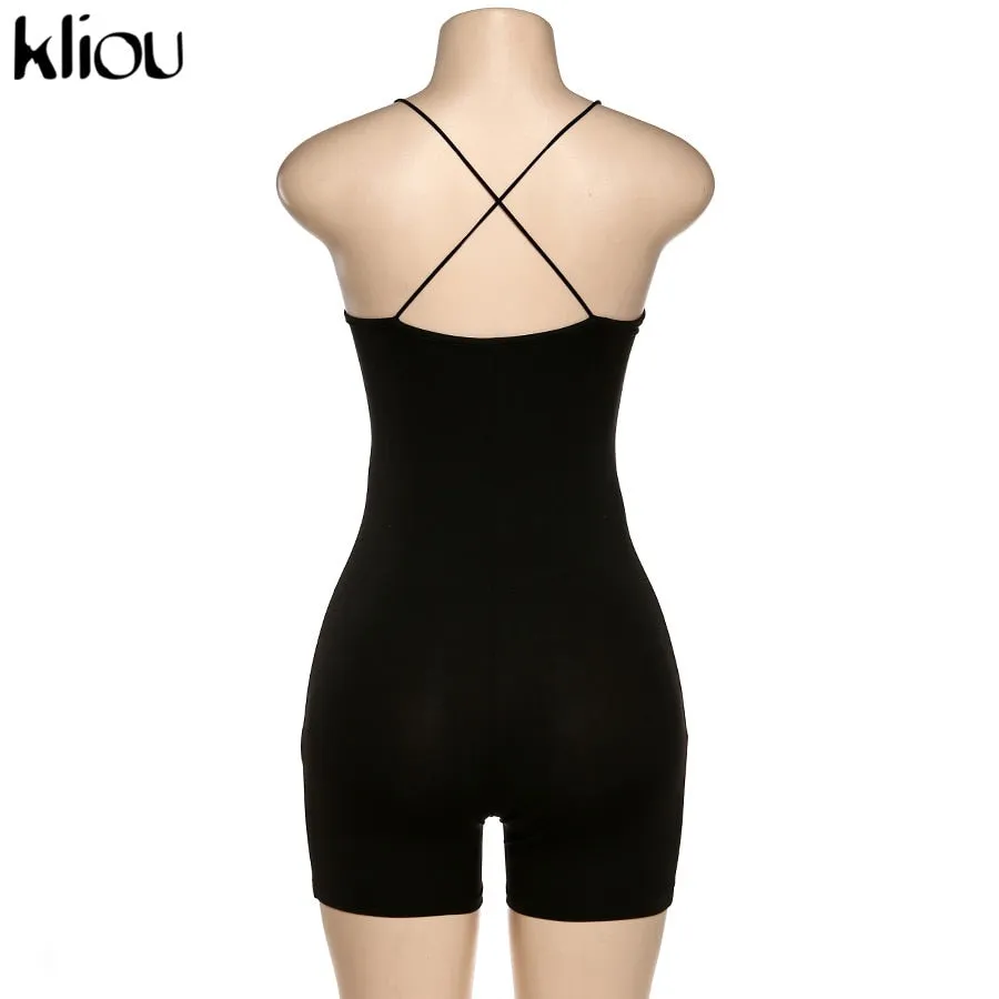 Black Skinny Spaghetti Strap sleeveless Street Romper club Bodycon Playsuit jumpsuit