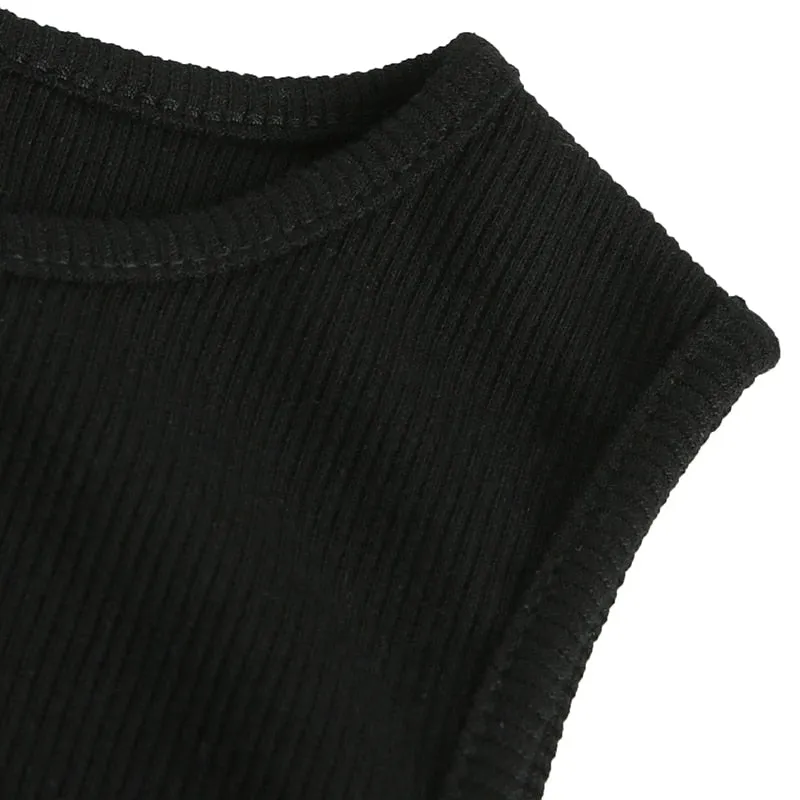 Black Sleeveless Ribbed Knitted Summer Solid Basic Bodycon Jumpsuit Body Women Fashion Bodysuit