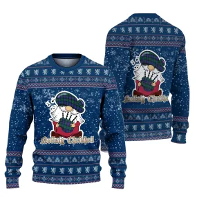 Black Watch Modern Clan Christmas Family Ugly Sweater with Funny Gnome Playing Bagpipes