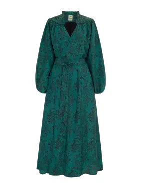 Blanche dress in emerald silk