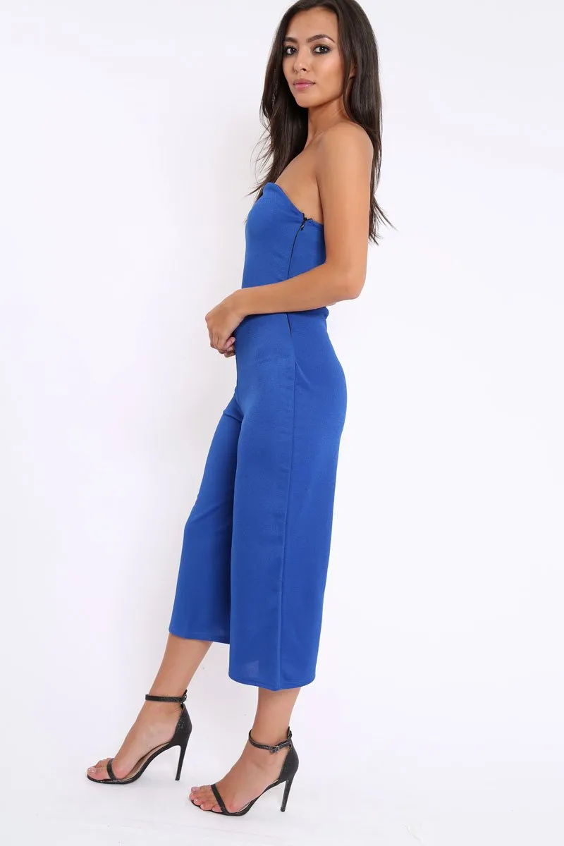 Blue Bandeau Cropped Culotte Jumpsuit - Jamilia