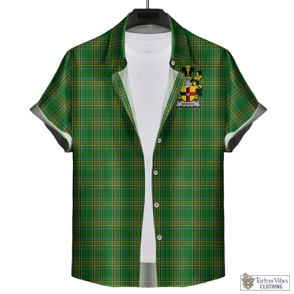 Brooke Irish Clan Tartan Short Sleeve Button Up with Coat of Arms