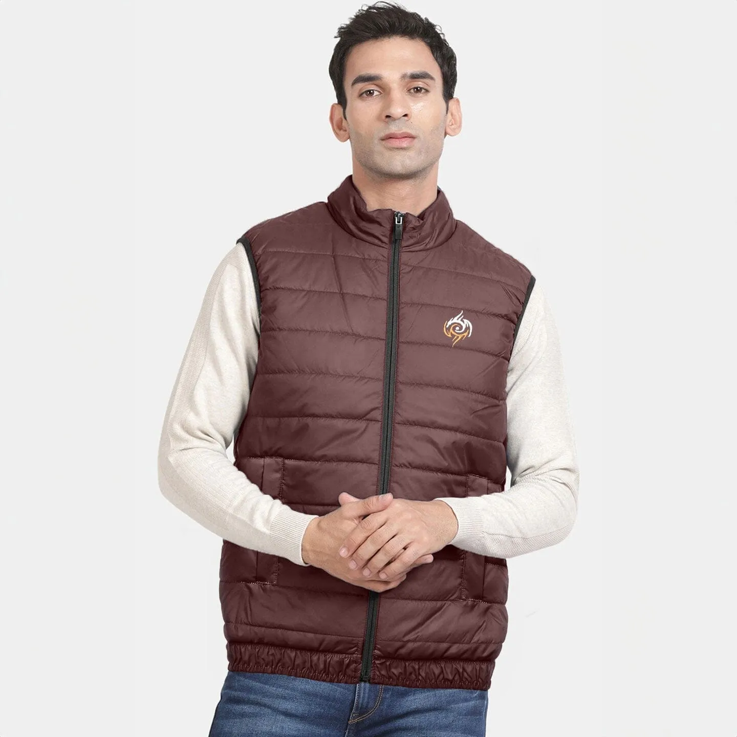 Burnt Soul Men's Eagle Embroidered Body Warmer Puffer Gilet