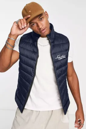 Burnt Soul Men's Flalttat  Embroidered Body Warmer Puffer Gilet