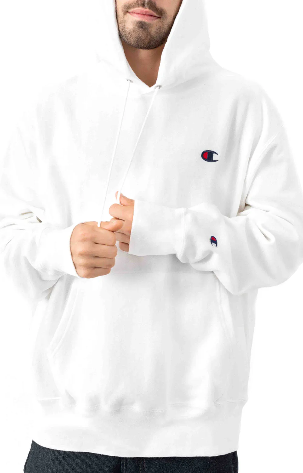 C Logo Reverse Weave Pullover Hoodie - White/Navy