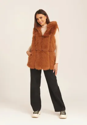 Camel Soft Touch Fur Longline Gilet