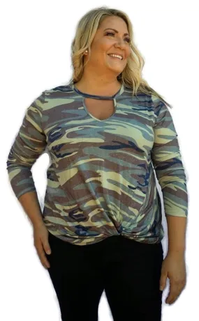 Camo Keyhole Knot Top