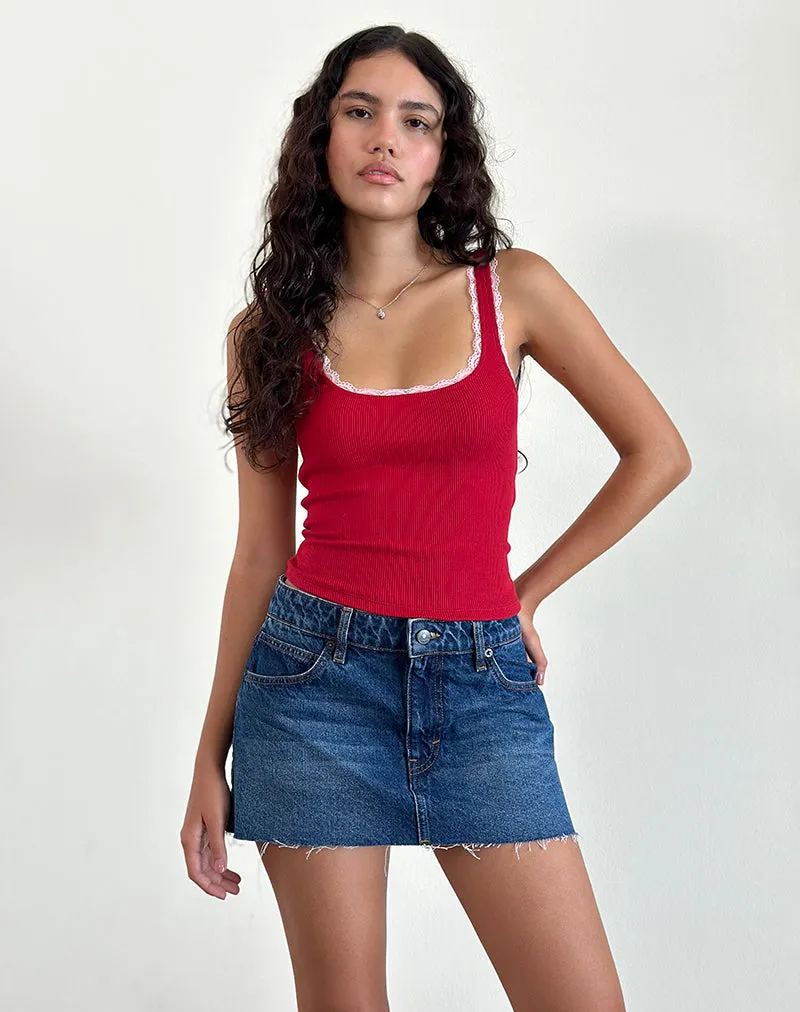 Cartas Top in Adrenaline Red with Pink Lace