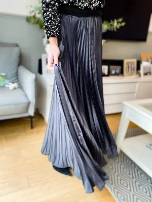 Charcoal Silky Pleated Skirt