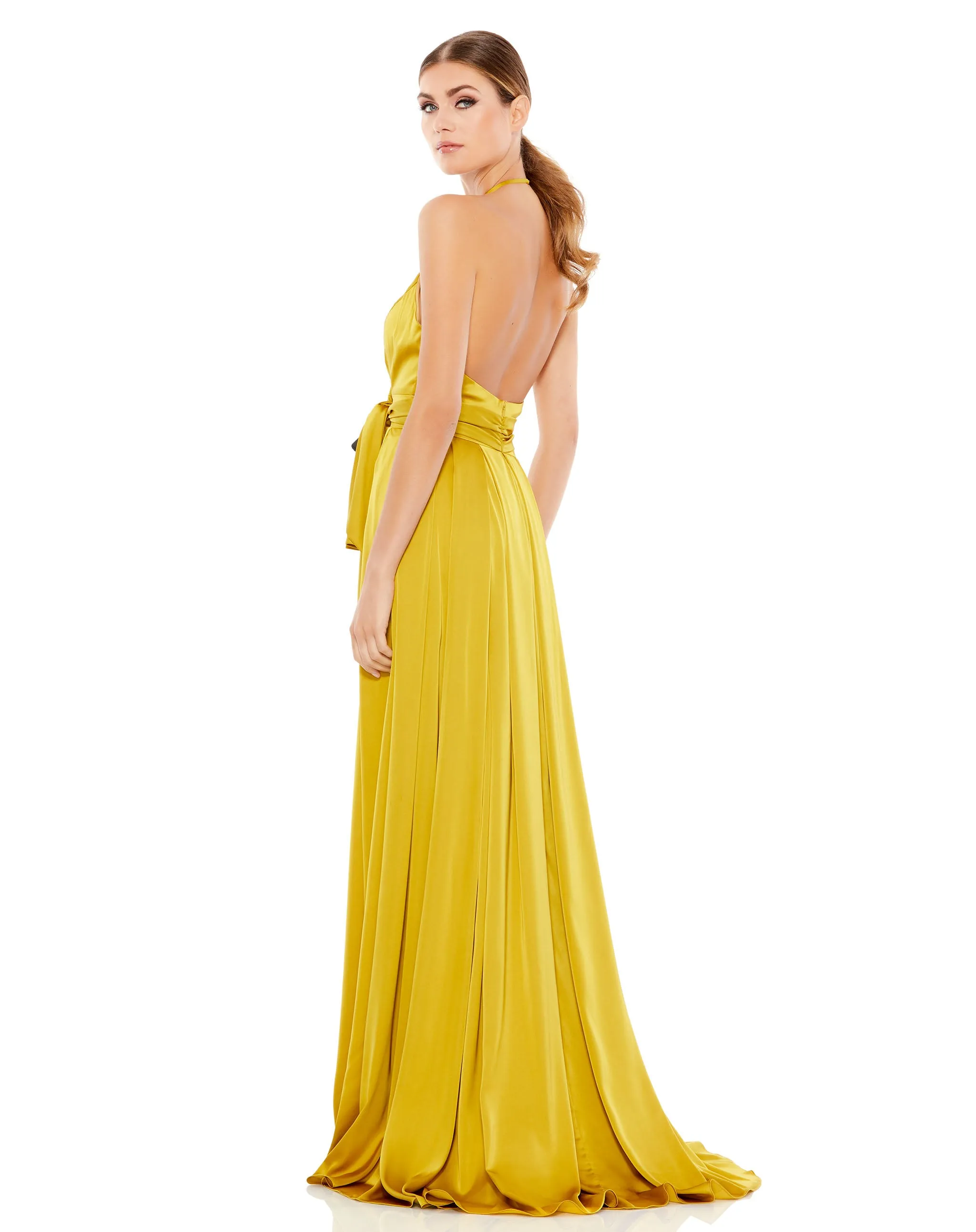 Charmeuse Halter Strap Soft Tie Waist Gown