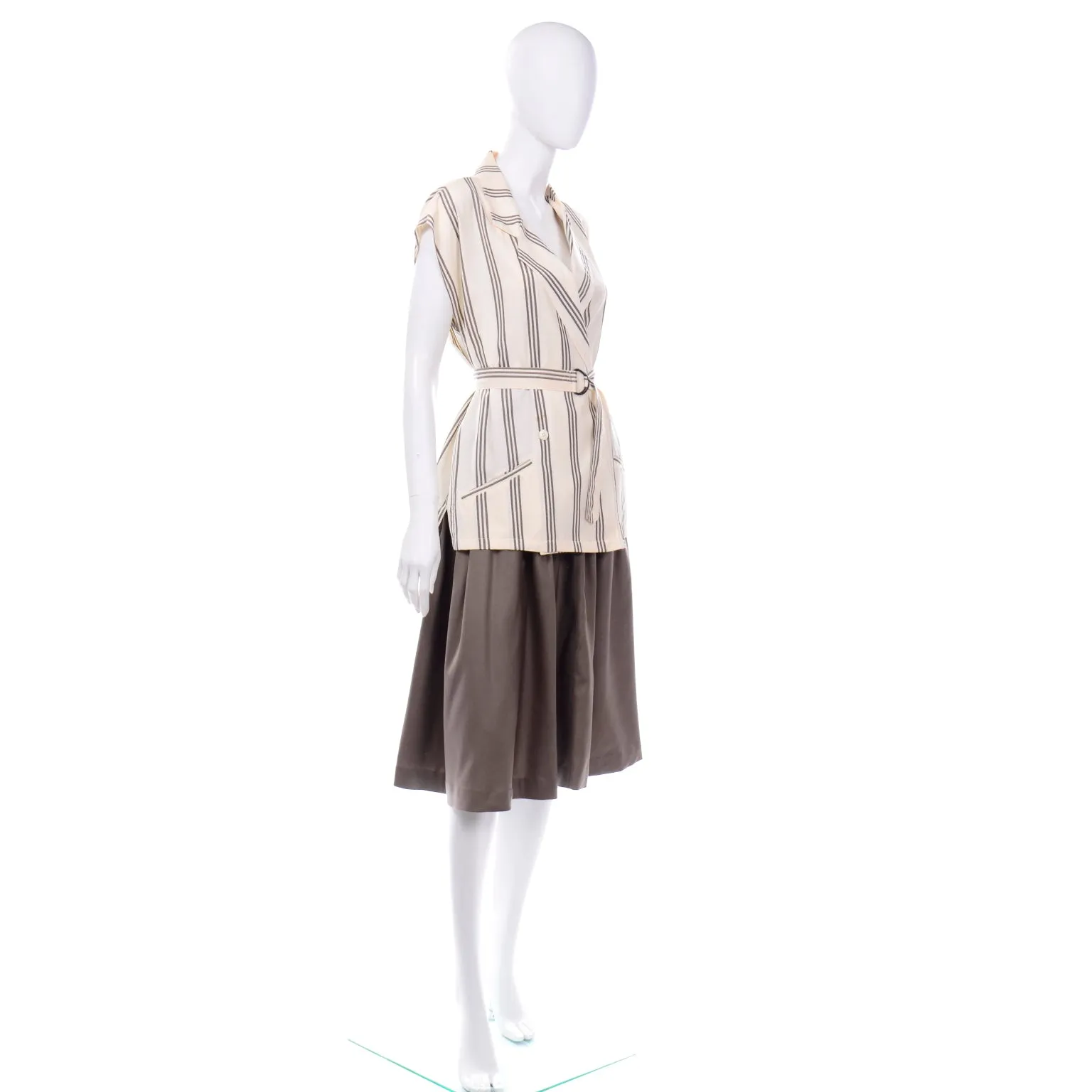 Chinoise By Matthew Lombardi Vintage Brown Silk Skirt & Top Outfit