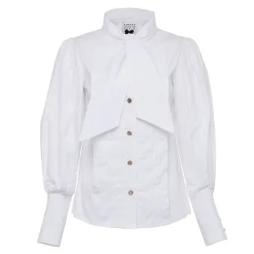 Cotton Puff Sleeve Button Down Blouse - White