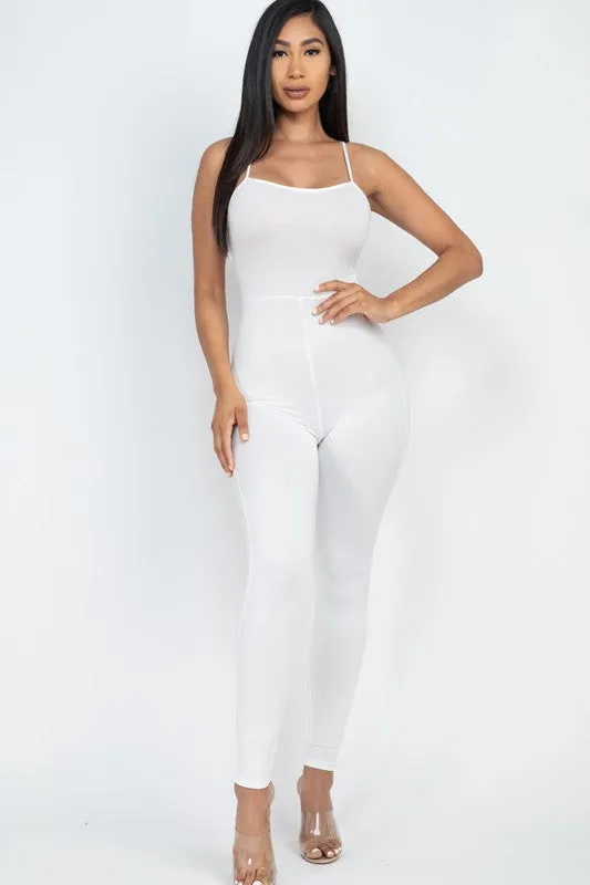 Criss-Cross Open Back Bodycon Jumpsuit