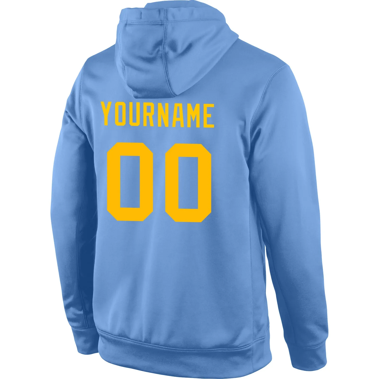 Custom Stitched Light Blue Gold Sports Pullover Sweatshirt Hoodie