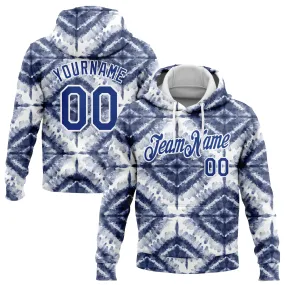 Custom Stitched Tie Dye Royal-White 3D Watercolor Shibori Style Sports Pullover Sweatshirt Hoodie