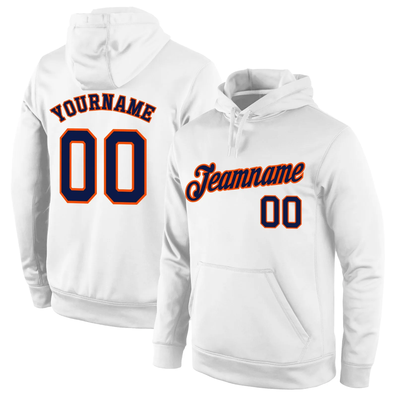 Custom Stitched White Navy-Orange Sports Pullover Sweatshirt Hoodie