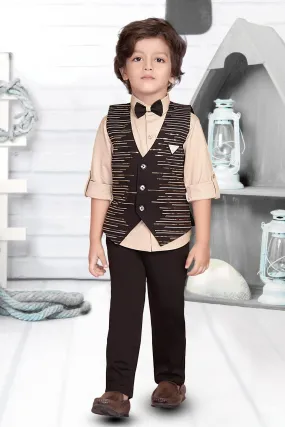 Dark Purple with Beige Waist Coat and Set for Boys