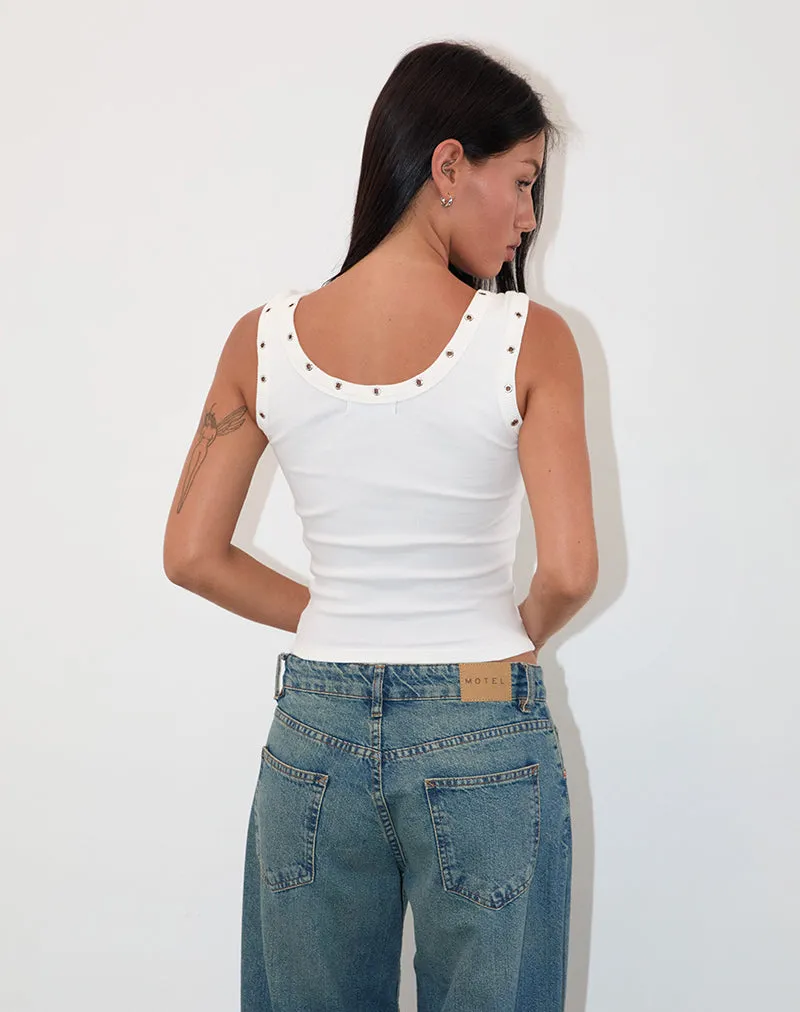 Dax Eyelet Ribbed Vest Top in White