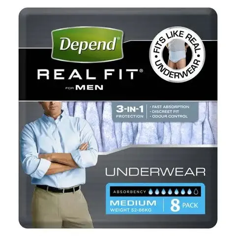 Depend® Real-Fit Underwear for Men - Medium pack of 8 pcs