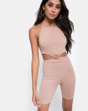 Dequa Cutout Unitard in Jersey Tan