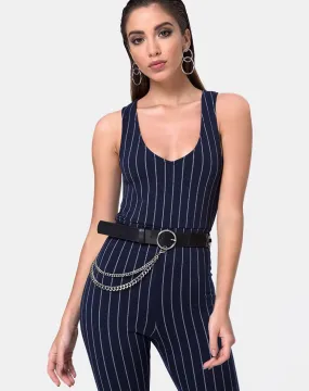 Devile Unitard in Pinstripe Navy