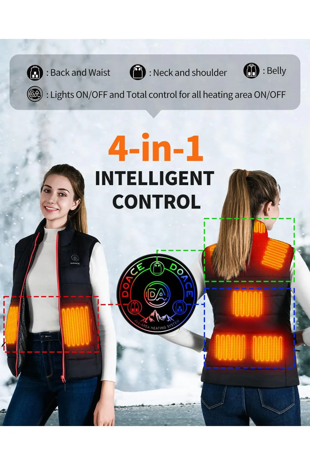 DOACE Wear Cotton Stand Collar Heated Vest for Women(Battery Not Included)