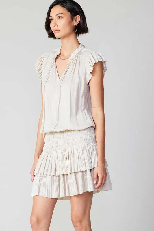 Ecru Mini Dress With Pleated Skirt