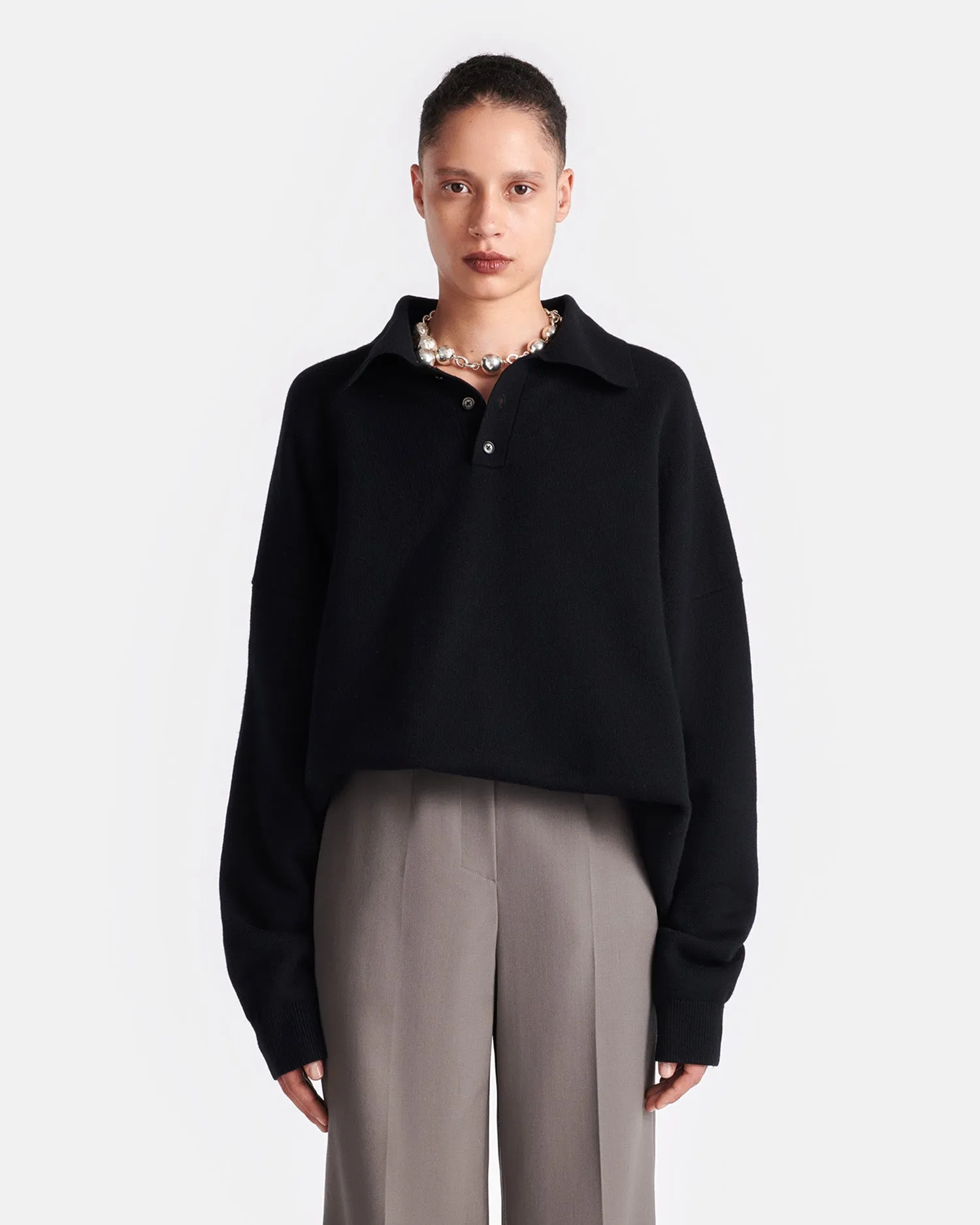 Elieke - Plush Cashmere Polo-Neck Sweater - Black