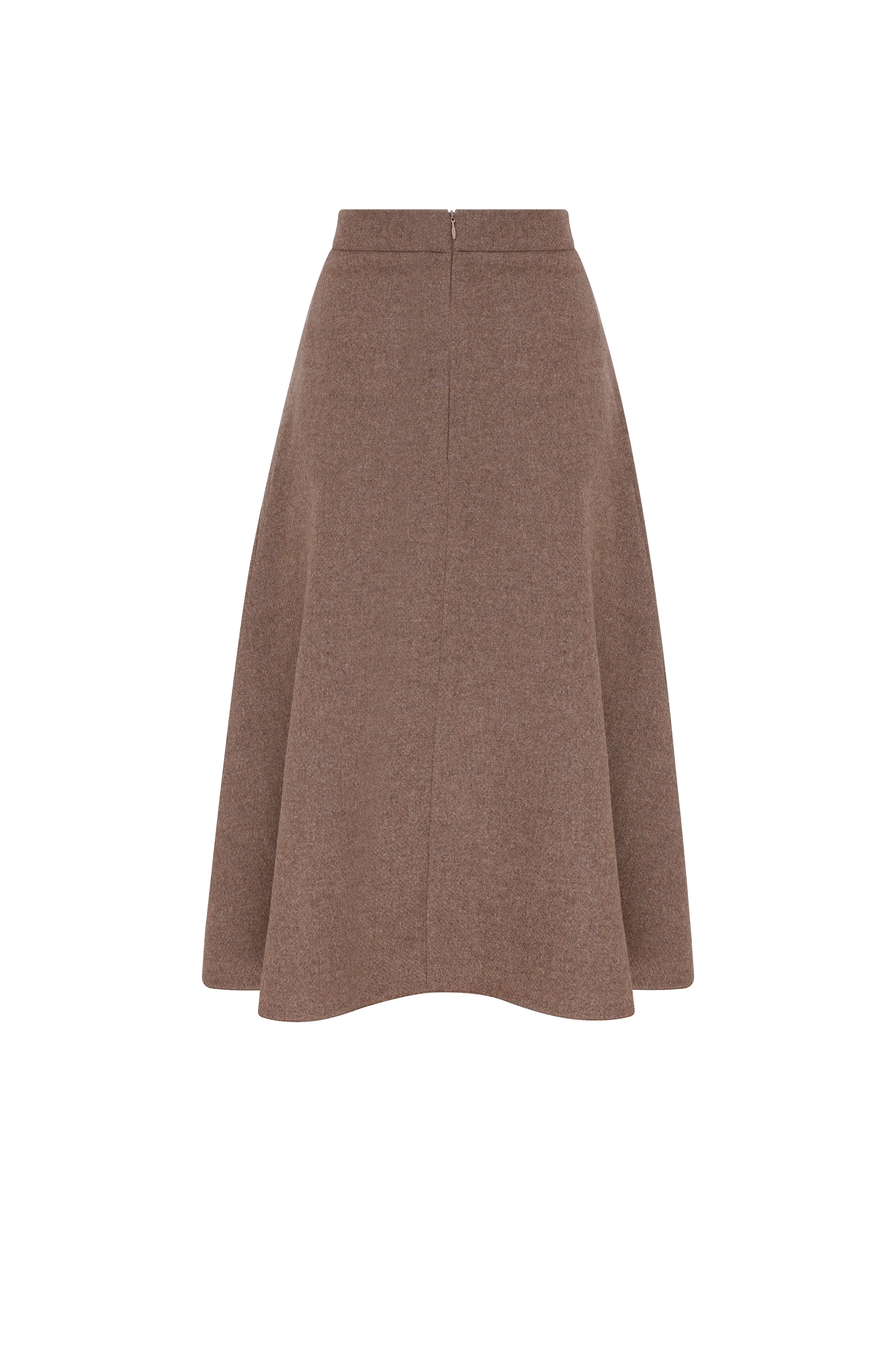 Eliza Wool Plaid  Asymmetric Midi Skirt in Mocha