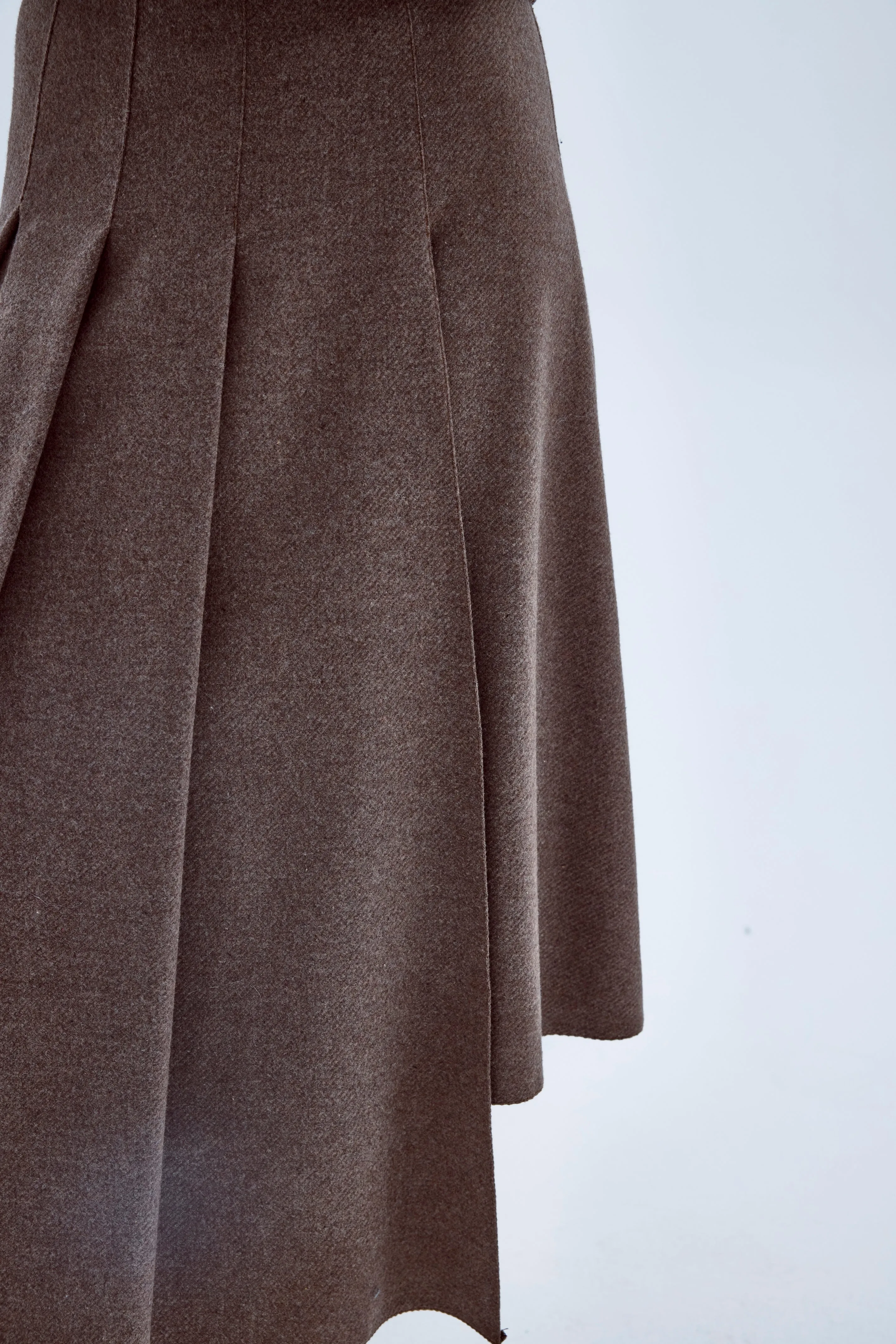 Eliza Wool Plaid  Asymmetric Midi Skirt in Mocha