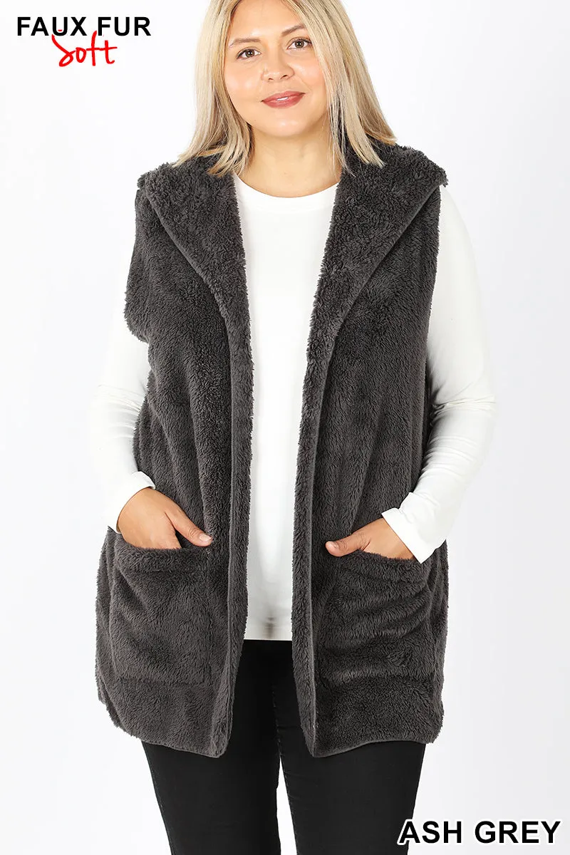 Faux Fur Vest with Hood