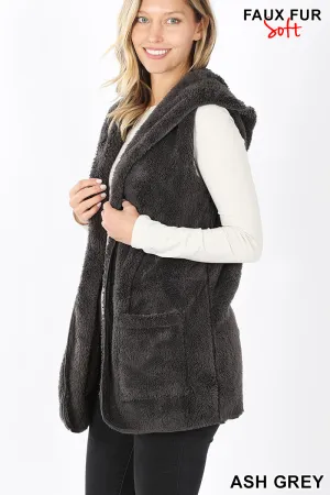 Faux Fur Vest with Hood