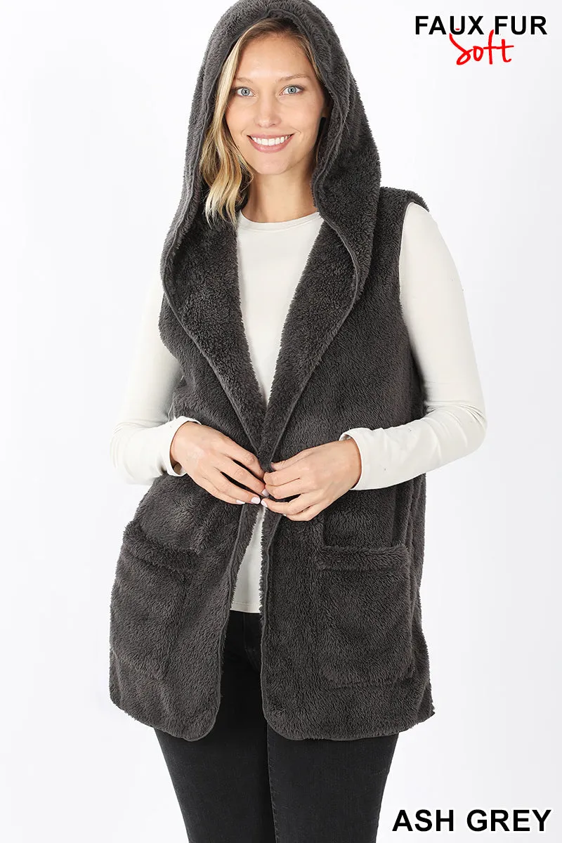 Faux Fur Vest with Hood