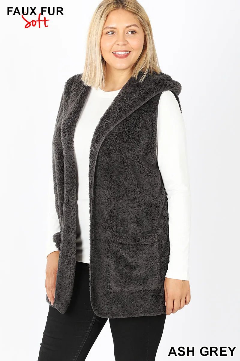 Faux Fur Vest with Hood