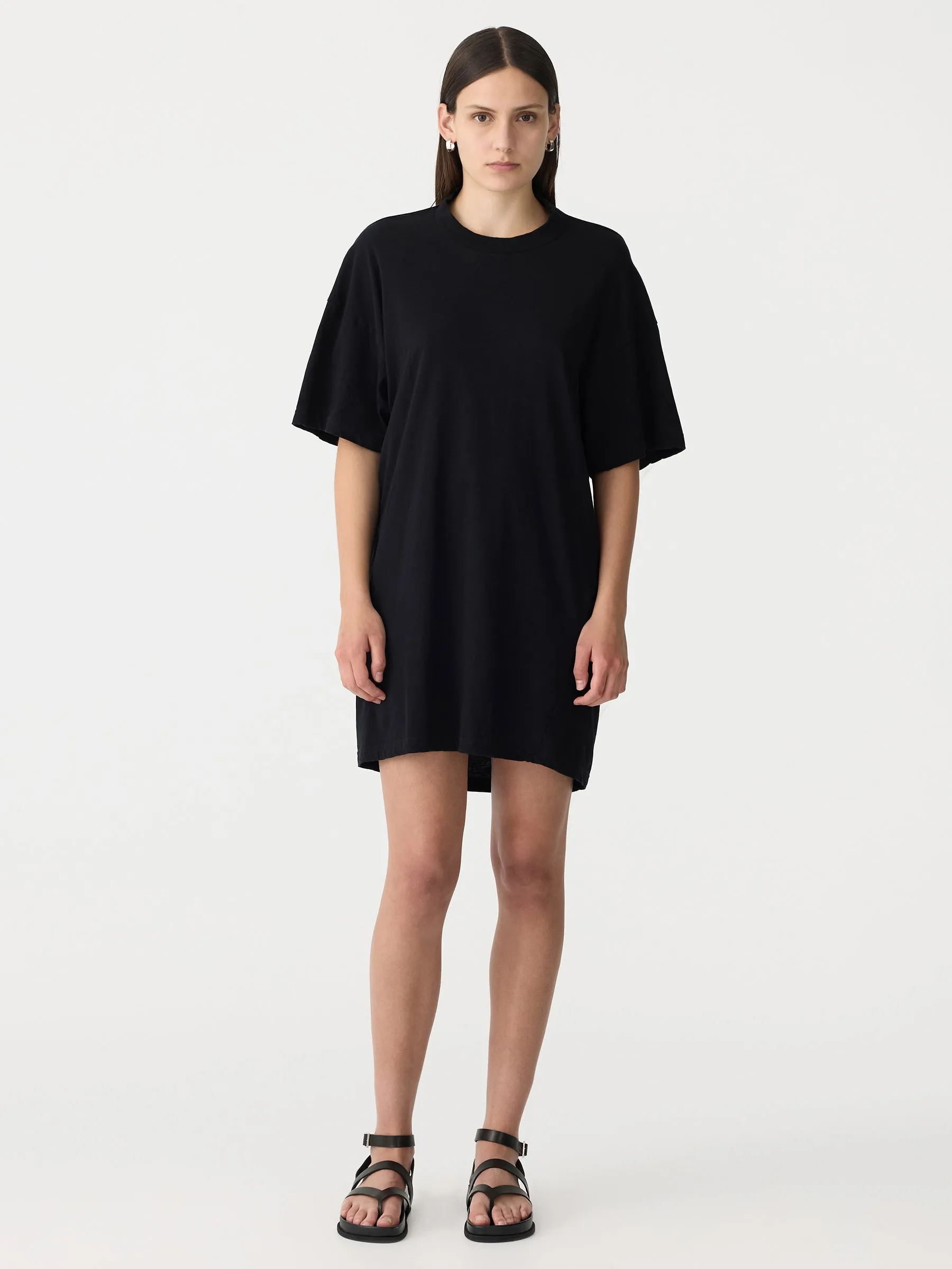 floating neck boxy short sleeve dress