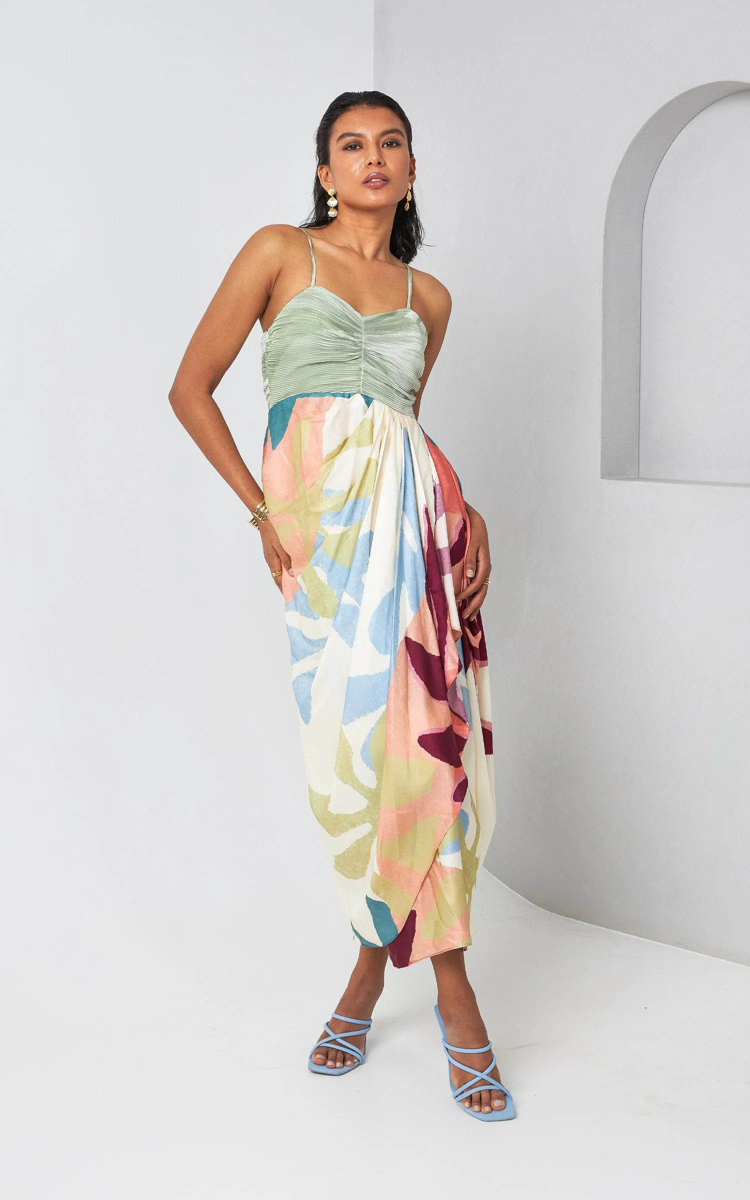 Floral Abstract Printed Drape Dress