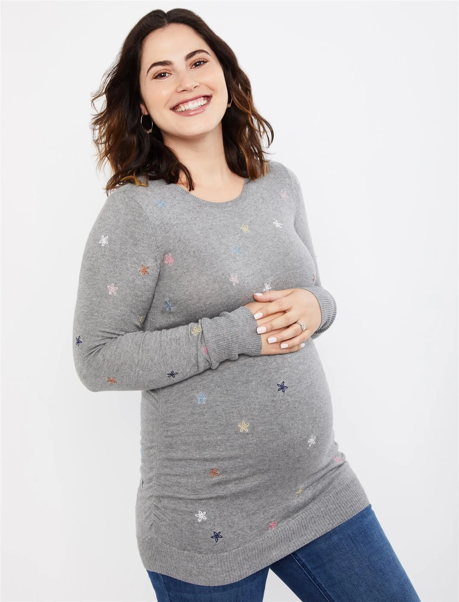 Floral Embroidered Maternity Sweater in Flower Embroidery