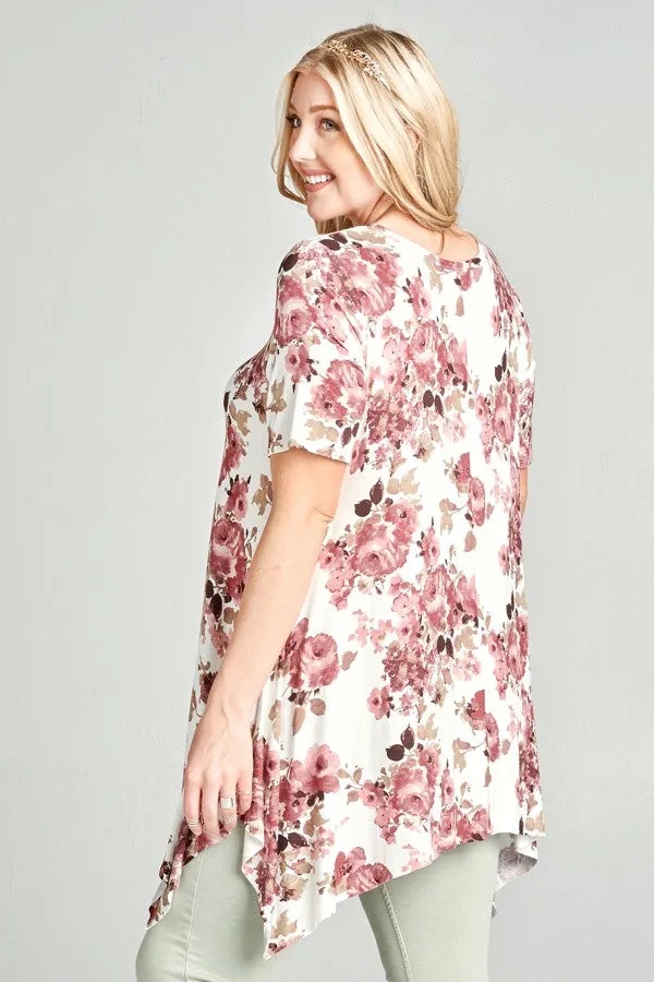 Floral Sharkbite Tunic, Off White