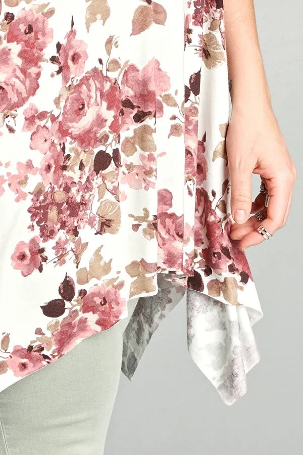 Floral Sharkbite Tunic, Off White