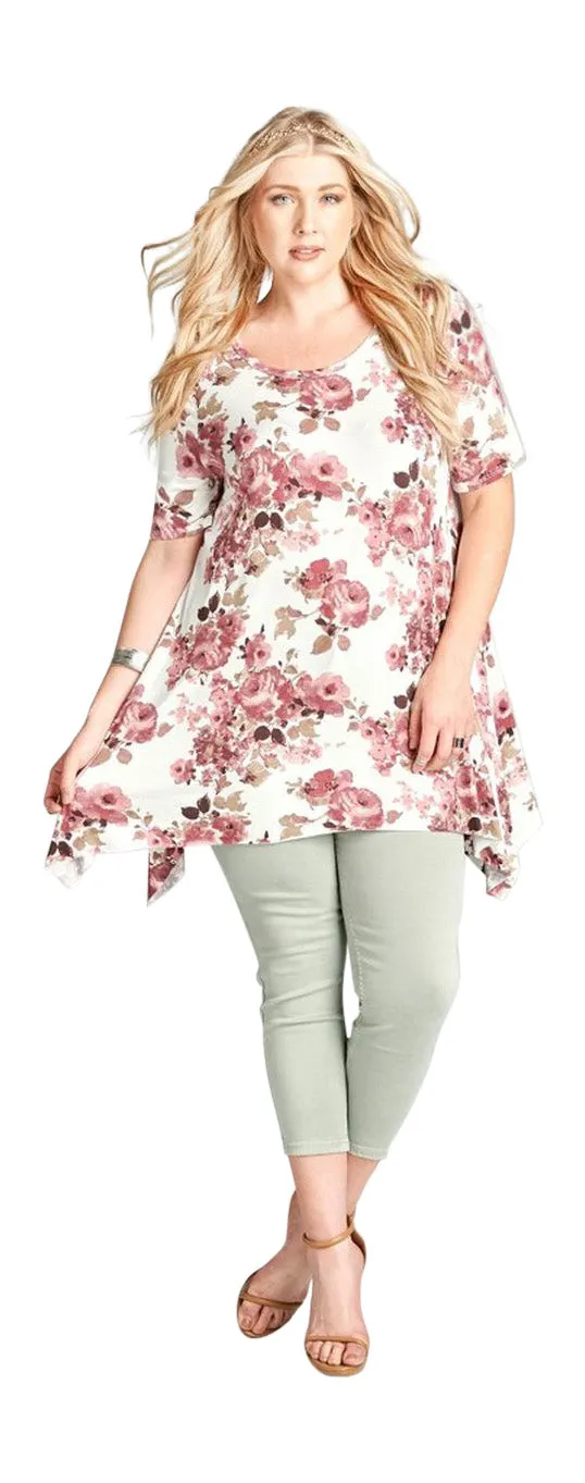 Floral Sharkbite Tunic, Off White