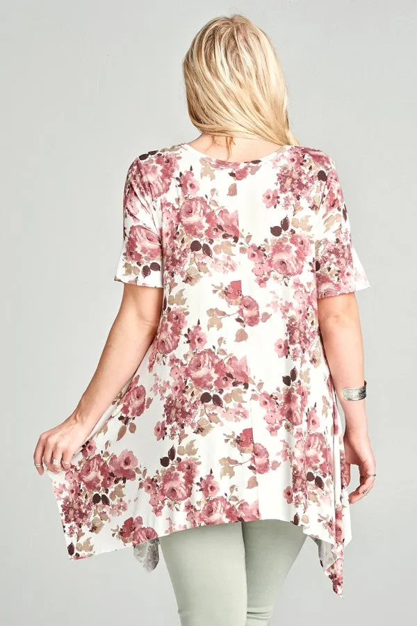 Floral Sharkbite Tunic, Off White