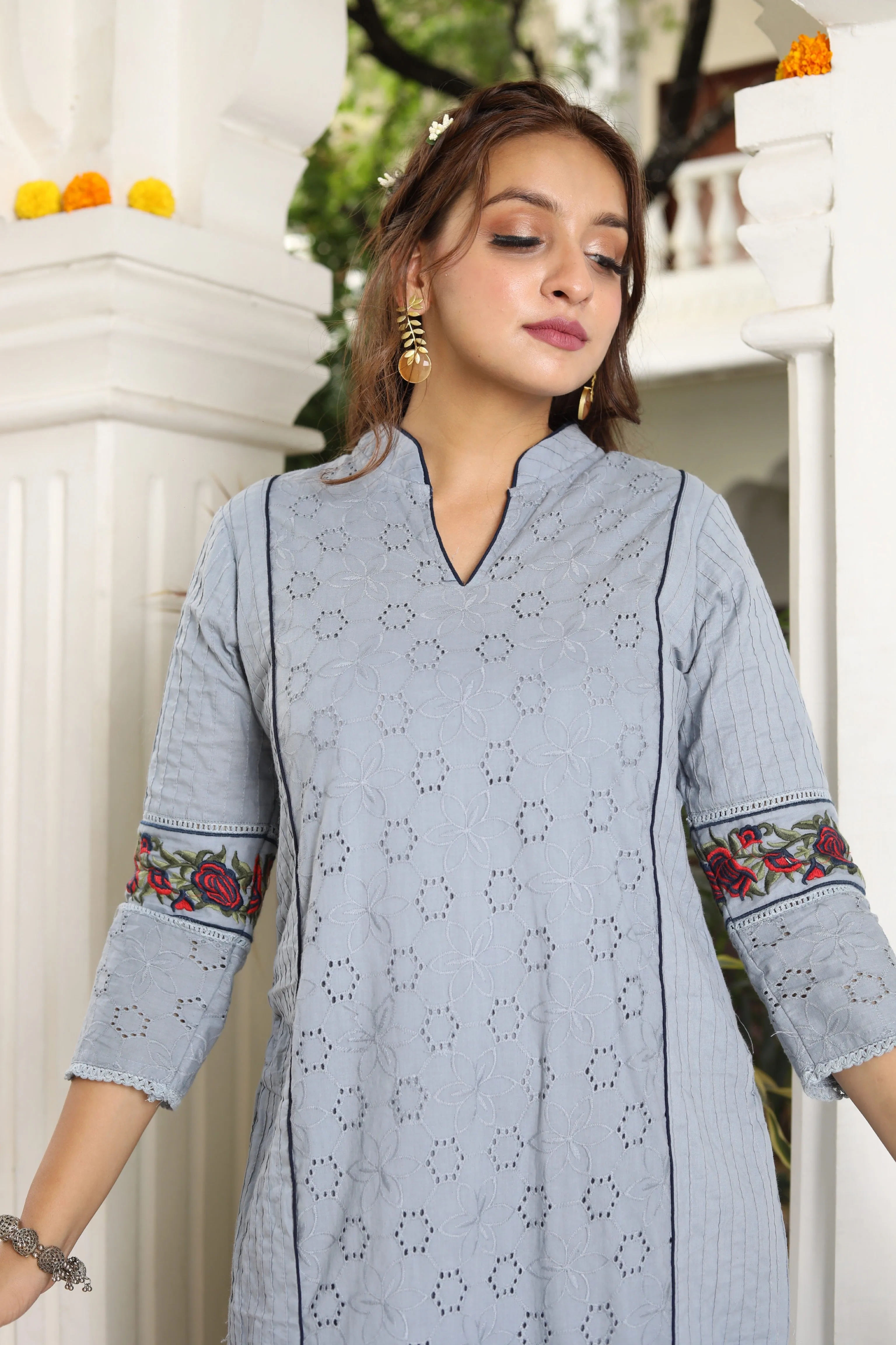 Gardenia On Grey Dupatta Suit Set