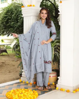 Gardenia On Grey Dupatta Suit Set