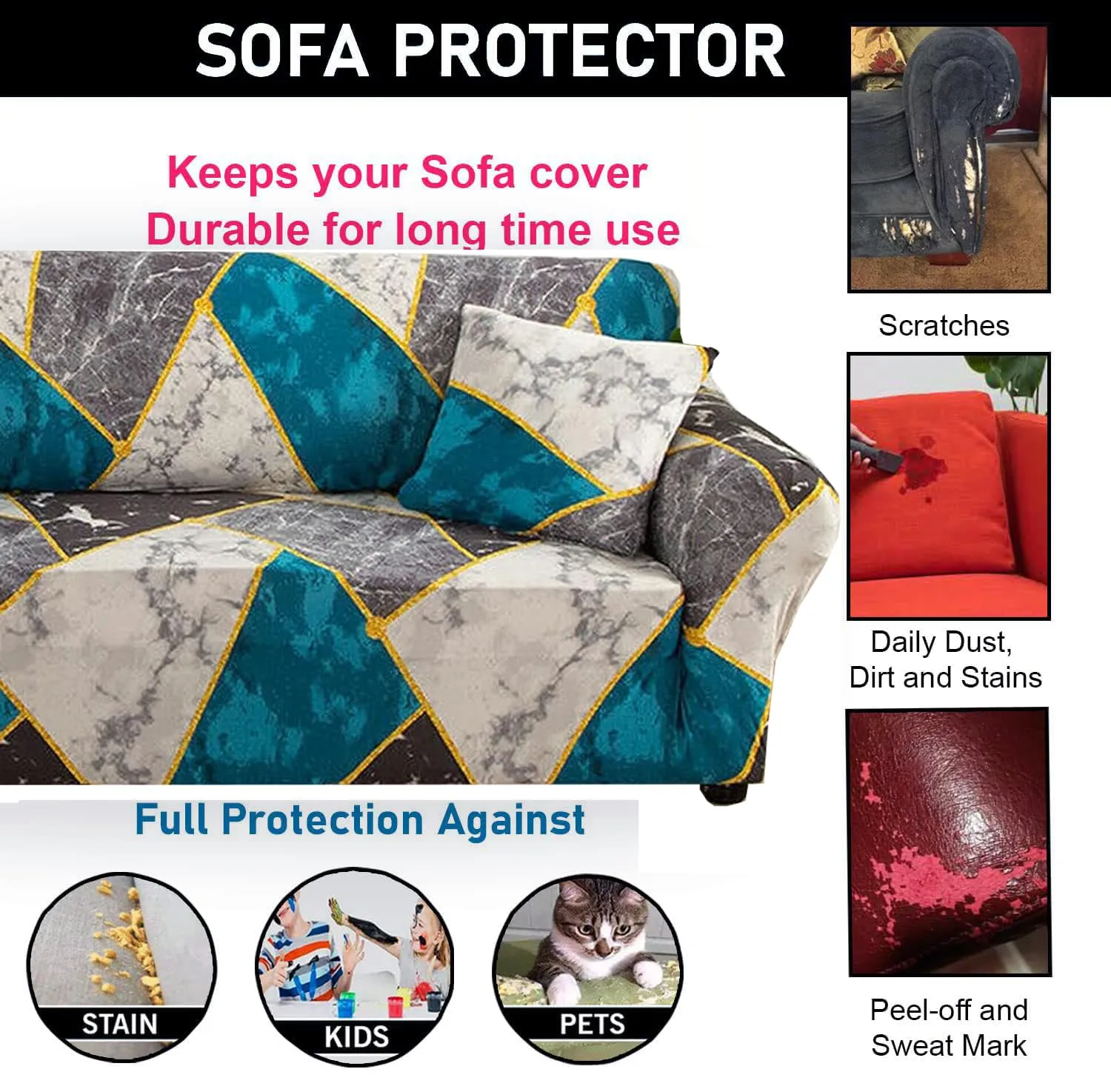 Gifts Island® Sofa Cover 3 Seater and 2 Seater Fully Covered Universal 5 Seater Sofa Cover Non-Slip Sticky Elastic Stretchable Sofa Set Slipcover Protector for (3 1 1 Seater), Colorful Marble