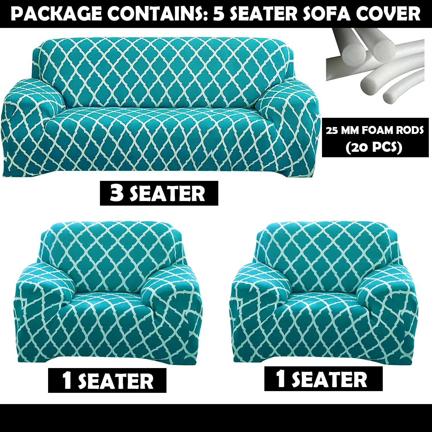 Gifts Island® Sofa Cover 3 Seater and 2 Seater Fully Covered Universal 5 Seater Sofa Cover Non-Slip Sticky Elastic Stretchable Sofa Set Slipcover Protector for (3 1 1 Seater),Teal Blue Diamond