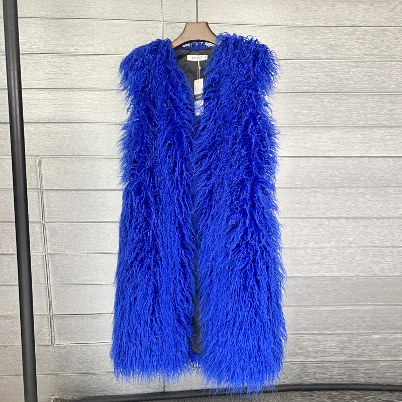 Gilet in pelliccia di lana Long Beach da donna