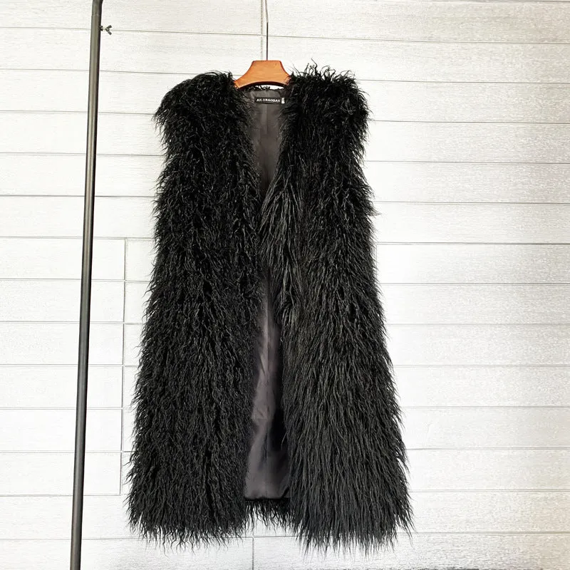 Gilet in pelliccia di lana Long Beach da donna