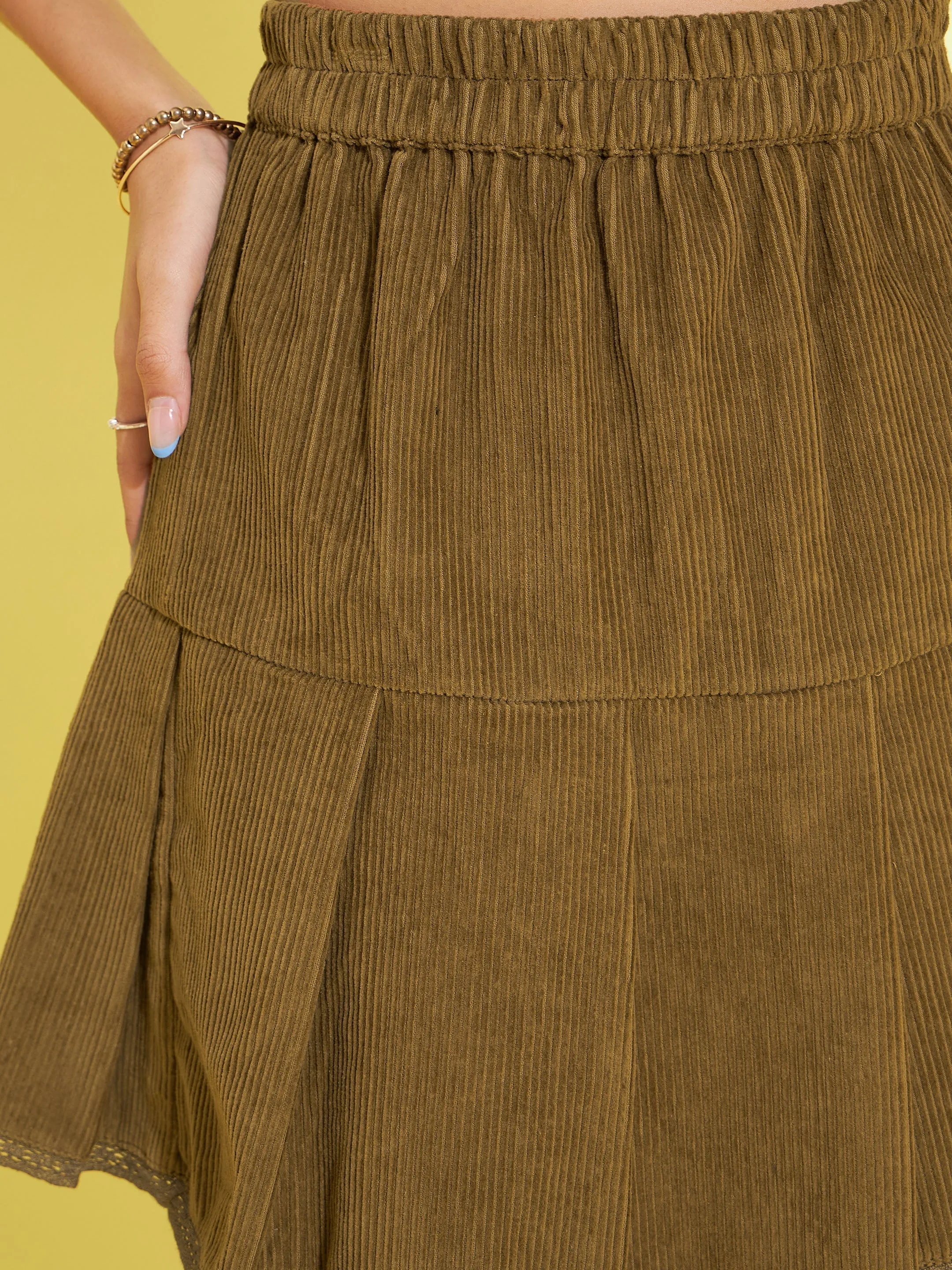 Girls Beige Corduroy Pleated Skirt - Lyush Kids