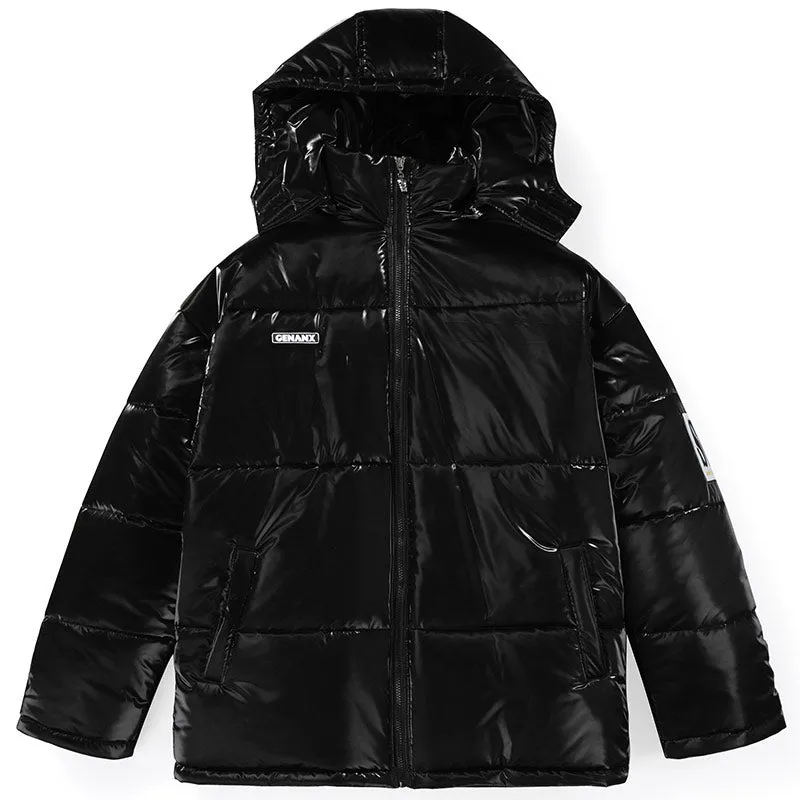 Glossy Graphic Patchwork Down Jacket